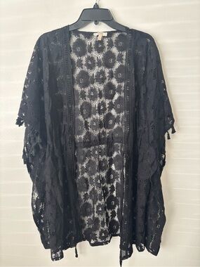 Black Floral Lace Kimono Cover-Up